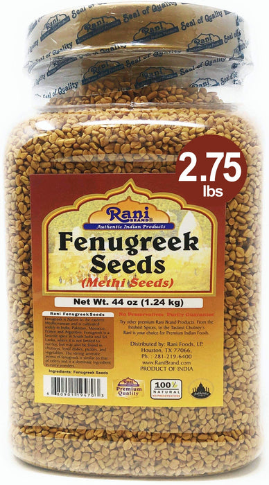Rani Fenugreek (Methi) Seeds Whole 44oz (2.75lbs) 1.24kg PET Jar, Trigonella foenum graecum ~ All Natural | Vegan | Gluten Friendly | Non-GMO