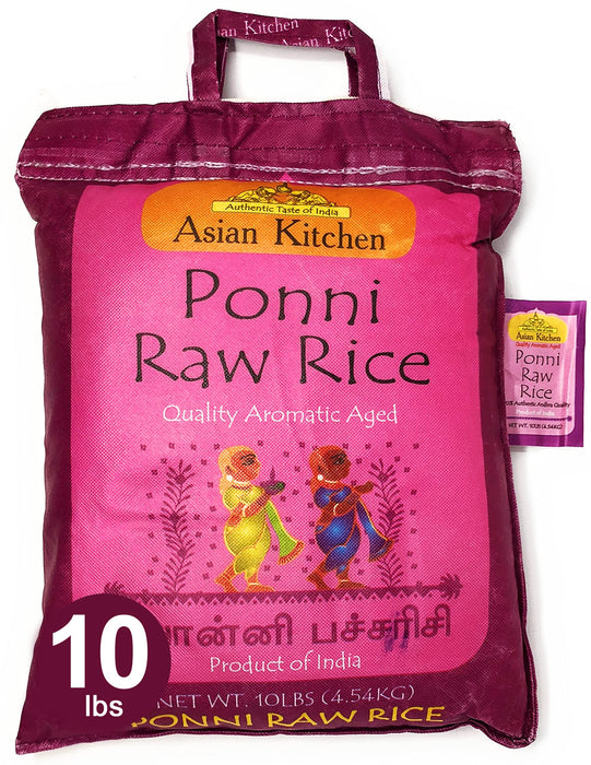 Asian Kitchen Ponni Raw Rice 10-Pound Bag, 10lbs (4.54kg) Short Grain Rice ~ All Natural | Gluten Friendly | Vegan | Export Quality