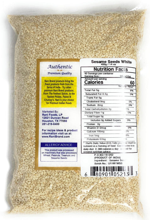 Rani Sesame Seeds White (Till) 14oz (400gm) ~ All Natural | Gluten Free Ingredients | NON-GMO | Vegan | Indian Origin