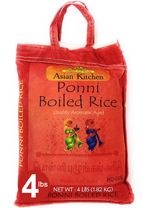 Asian Kitchen Ponni Boiled Rice 4-Pound Bag, 4lbs (1.81kg) Short Grain Par Boiled Rice ~ All Natural | Gluten Friendly | Vegan
