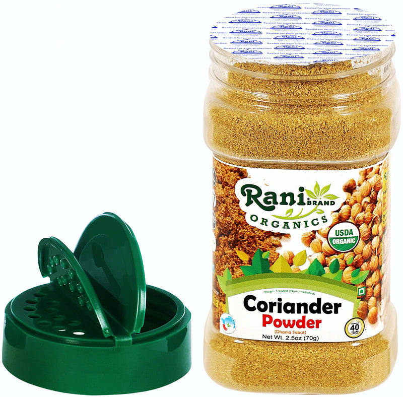Rani Organic Coriander Powder (Dhania Powder 2.5oz (70g) PET Jar ~ All Natural | Vegan | Gluten Friendly | Indian Origin | USDA Certified Organic