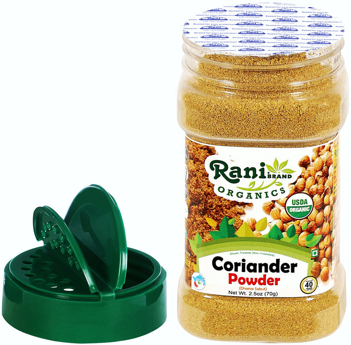 Rani Organic Coriander Powder (Dhania Powder 2.5oz (70g) PET Jar ~ All Natural | Vegan | Gluten Friendly | Indian Origin | USDA Certified Organic