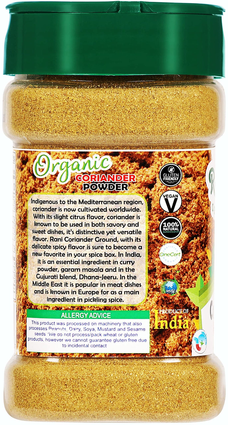 Rani Organic Coriander Powder (Dhania Powder 2.5oz (70g) PET Jar ~ All Natural | Vegan | Gluten Friendly | Indian Origin | USDA Certified Organic