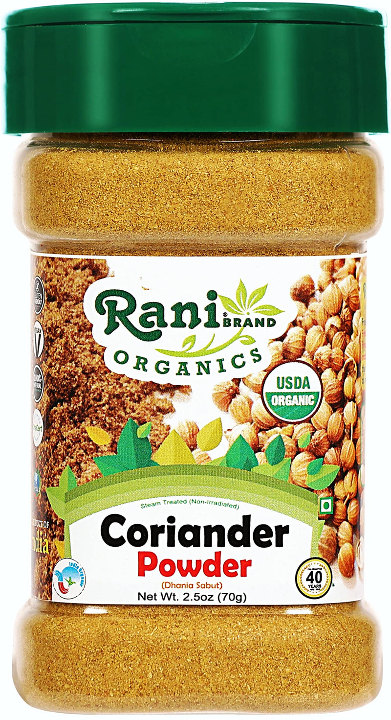 Rani Organic Coriander Powder (Dhania Powder 2.5oz (70g) PET Jar ~ All Natural | Vegan | Gluten Friendly | Indian Origin | USDA Certified Organic