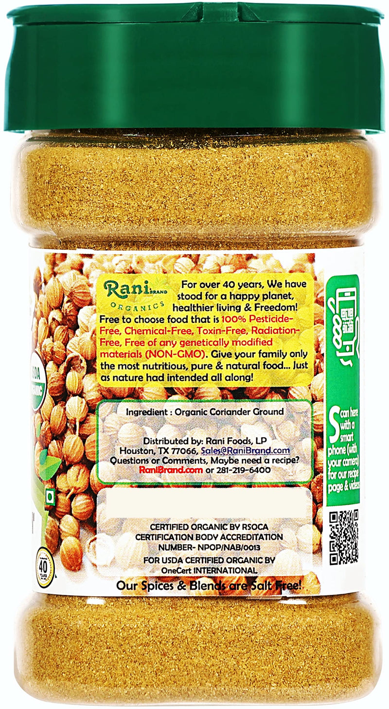 Rani Organic Coriander Powder (Dhania Powder 2.5oz (70g) PET Jar ~ All Natural | Vegan | Gluten Friendly | Indian Origin | USDA Certified Organic
