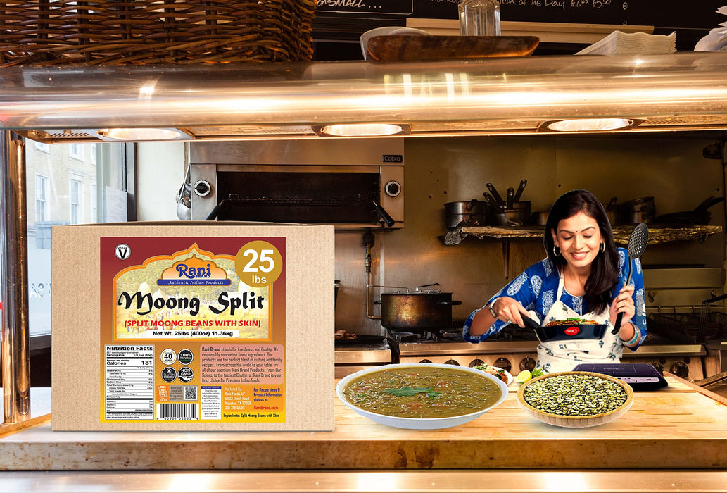 Rani Moong Split (Split Mung Beans with Skin) Lentils Indian 400oz (25lbs) 11.36kg Bulk Box ~ All Natural | Gluten Friendly | Non-GMO | Vegan | Indian Origin