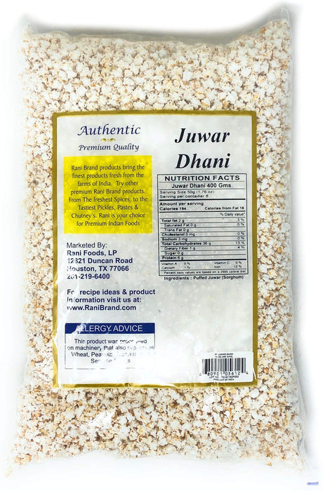 Rani Juwar Dhani (Puffed "popcorn" Sorghum) 14oz (400g) ~ All Natural, Indian Origin | No Color | Gluten Friendly | Vegan | NON-GMO | Indian Origin | No Salt or fillers