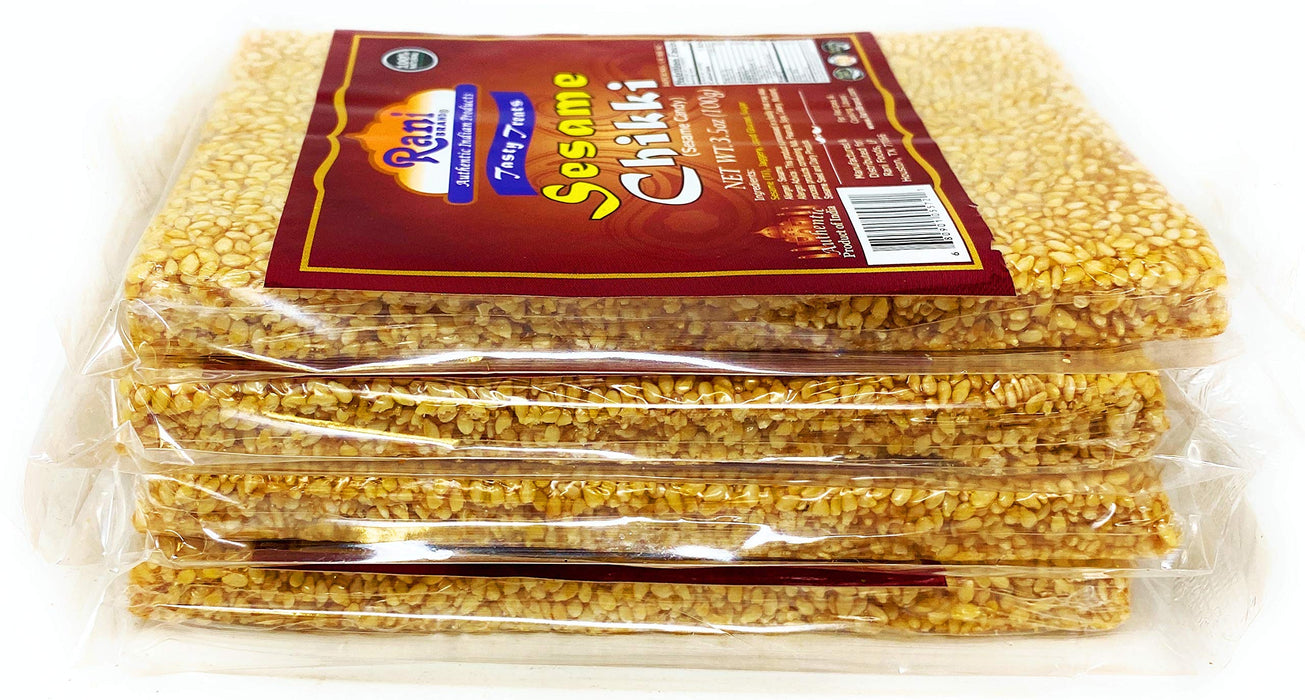 Rani Sesame Chikki (Brittle Candy) 100g (3.5oz) x Pack of 4 ~ All Natural | Vegan | No colors | Gluten Friendly  | Indian Origin