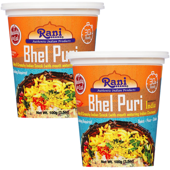 Rani Bhel Puri Cup (Spicy & Crunchy Indian Snack w/ mouth watering Indian Chutneys) 3.5oz (100g), Pack of 2 ~ Ready to Eat | Vegan | NON-GMO | Indian Origin