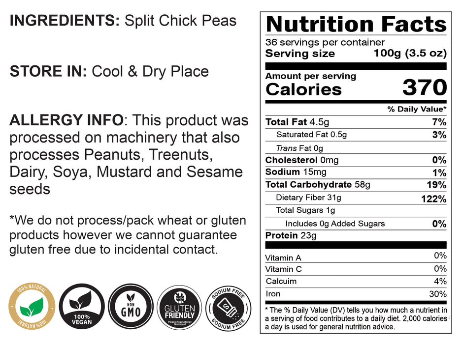 Rani Chana Dal (Split Desi Chickpeas without skin) 128oz (8lbs) 3.63kg, Bulk ~ Natural | Gluten Friendly | NON-GMO | Kosher | Vegan