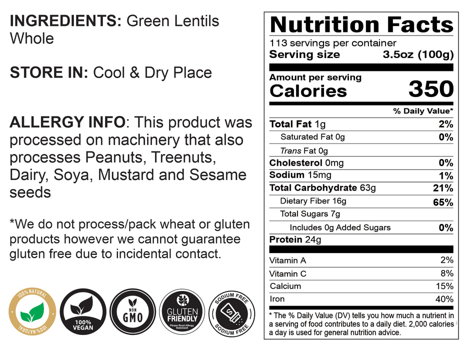 Rani Green Lentils Whole 400oz (25lbs) 11.36kg Bulk Box ~ All Natural | Vegan | Gluten Friendly | Non-GMO | Product of USA