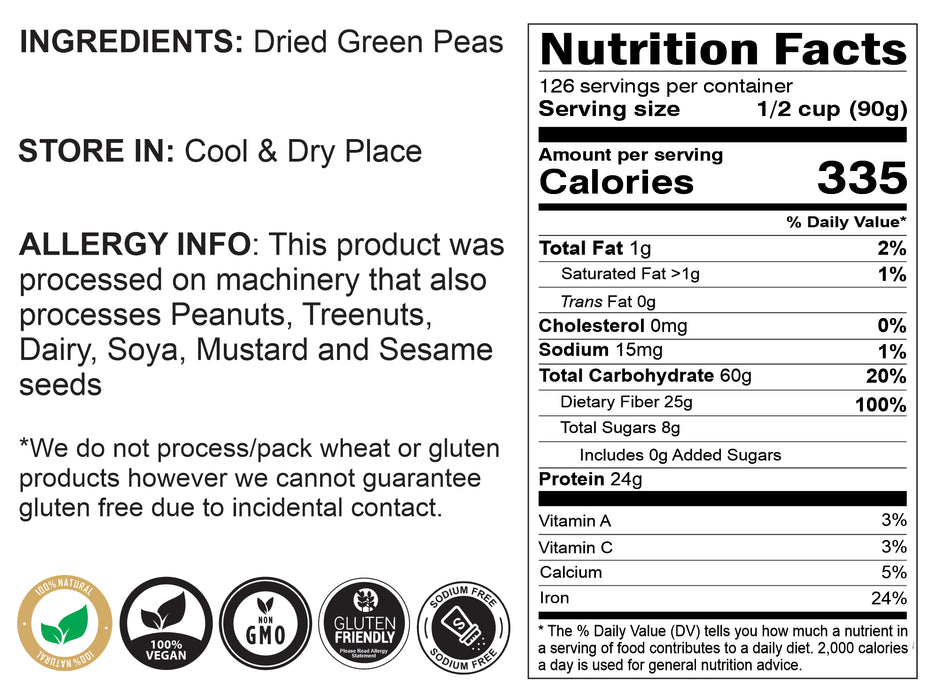 Rani Green Peas Whole, Dried (Marrowfat Peas, Vatana, Matar) 400oz (25lbs) 11.36kg Bulk Box ~ Used to make Mushy Peas | All Natural | Vegan | Gluten Friendly | Product of USA