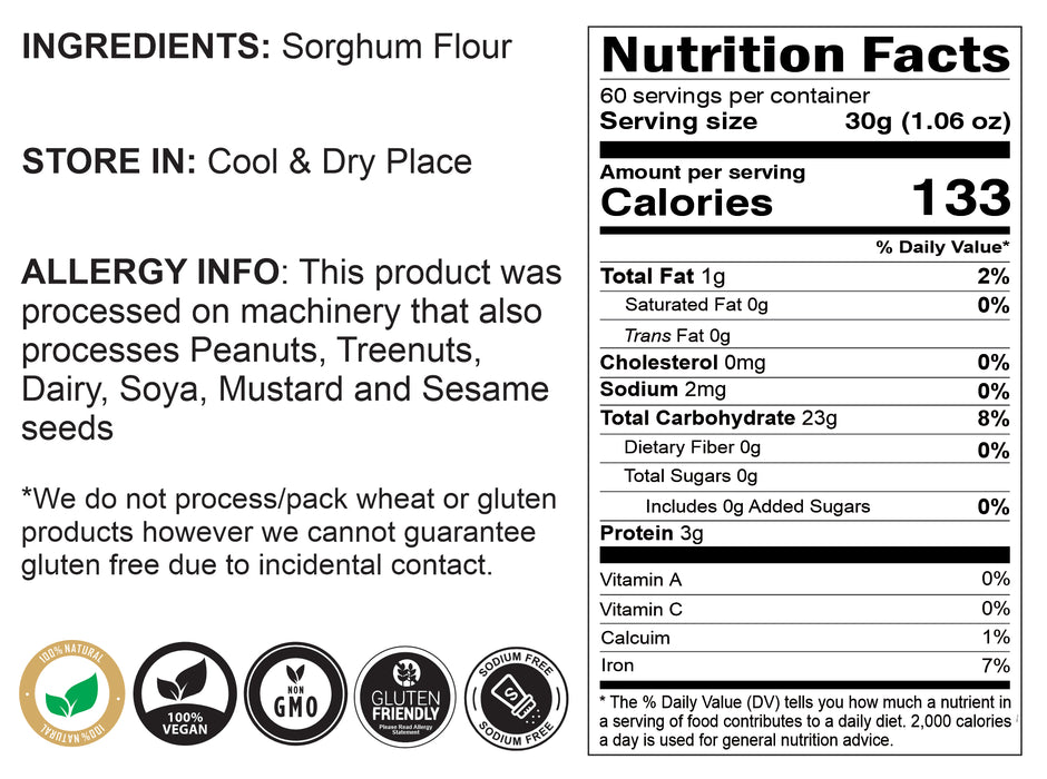 Rani Juwar (Sorghum) Flour, 64oz (4lbs) 1.81kg Bulk ~ All Natural, Salt-Free | Vegan | No Colors | Gluten Friendly | NON-GMO | Kosher | Indian Origin