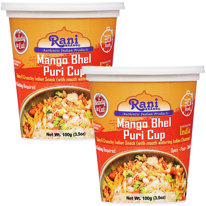 Rani Mango Bhel Puri Cup (Spicy & Crunchy Indian Snack w/ mouth watering Indian Chutneys) 3.5oz (100g), Pack of 2 ~ Ready to Eat | Vegan | NON-GMO | Indian Origin