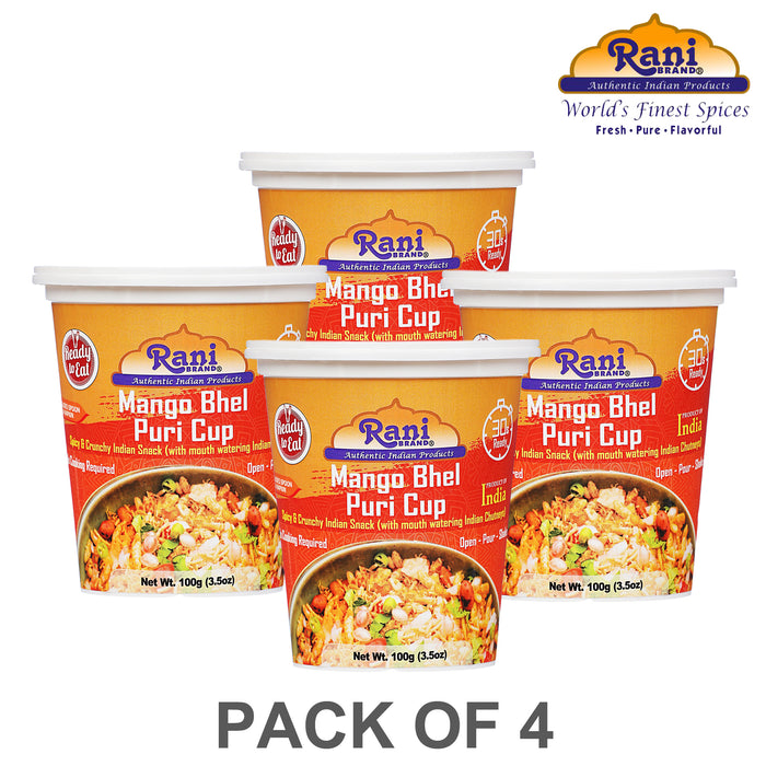 Rani Mango Bhel Puri Cup (Spicy & Crunchy Indian Snack w/ mouth watering Indian Chutneys) 3.5oz (100g), Pack of 4 ~ Ready to Eat | Vegan | NON-GMO | Indian Origin