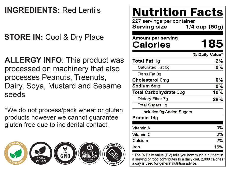 Rani Masoor Gota (Football) Indian Red Lentils Skinless 400oz (25lbs) 11.36kg Bulk Box ~ All Natural | Gluten Friendly | NON-GMO | Vegan | Indian Origin