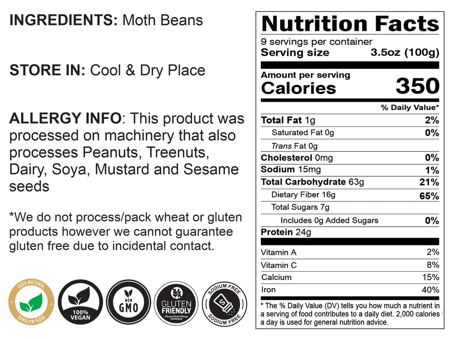 Rani Moth Beans Whole 32oz (2lbs) 908g ~ All Natural | Gluten Friendly | Non-GMO | Vegan | Indian Origin