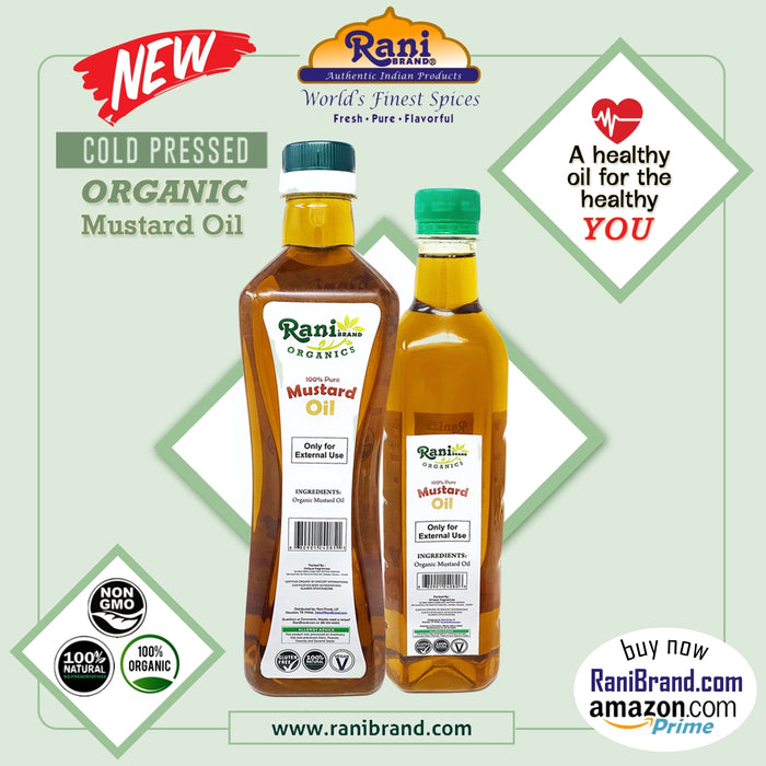 Rani Organic Mustard Oil (Cold Pressed) 16.9oz (500ml) ~ 100% Natural | Vegan | Gluten Free | NON-GMO | Indian Origin