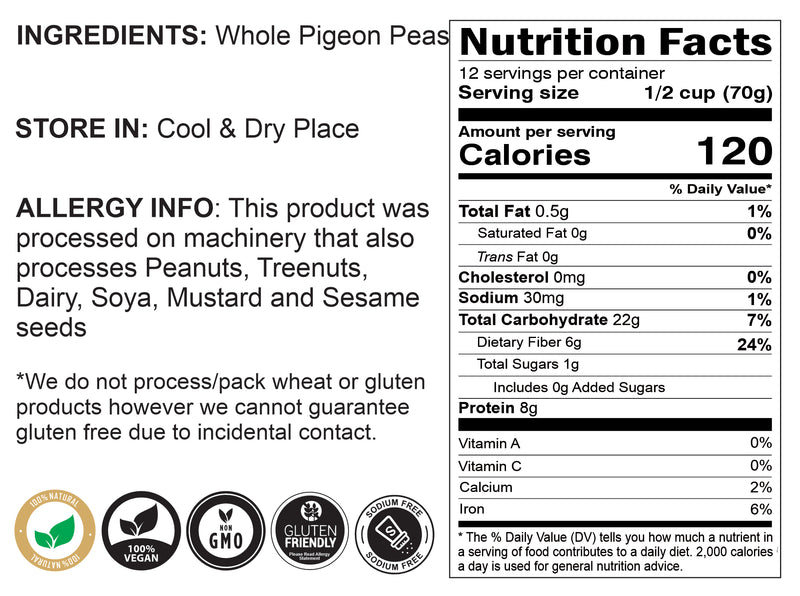 Rani Toor (Pigeon Peas) Whole 2lbs (32oz) ~ All Natural | Gluten Friendly | NON-GMO | Vegan | Indian Origin