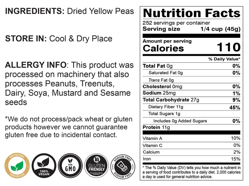 Rani Yellow Peas Split, Dried (Vatana, Matar) 400oz (25lbs) 11.36kg Bulk Box ~ All Natural | Vegan | Gluten Friendly | Product of USA